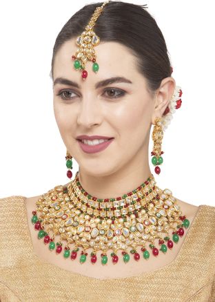 Multicolor Studded Kundan Bridal Necklace Set