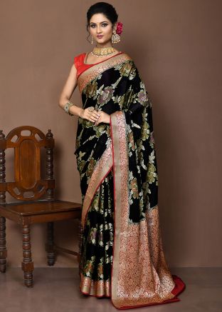 Black Saree In Zari Woven Work