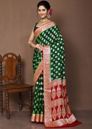 Green Saree In Woven Work