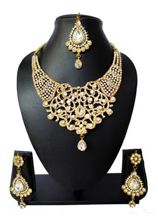 White Alloy Based Stone Studded Necklace Set