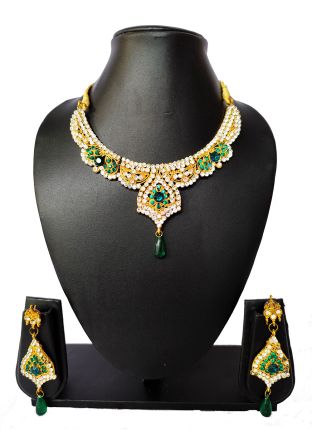 Green Stone Studded Alloy Based Necklace Set