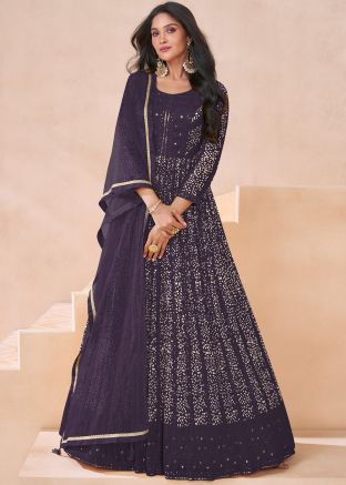 Purple Embroidered Salwar Suit Set
