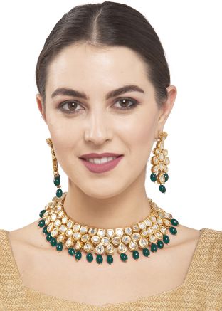 Green Beaded Alloy Based Necklace Set