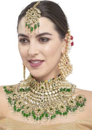 Green Beaded Alloy Based Necklace Set