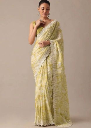 Green Embroidered Saree In Georgette