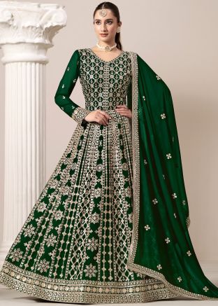 Green Dori Embroidered Georgette Abaya Suit