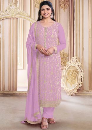 Purple Embroidered Georgette Salwar Suit Set 