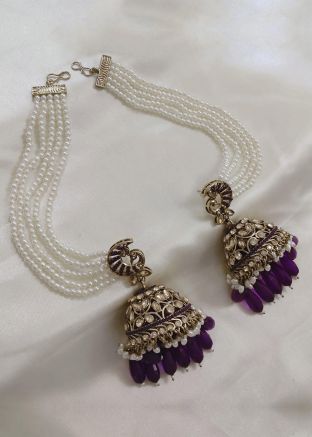 Purple Stone & Pearls Studded Jhumma