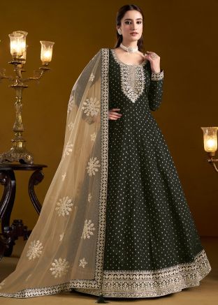 Black Dori Embroidered Chanderi Silk Abaya Style Suit