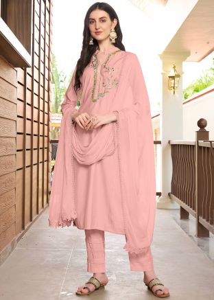 Readymade Dusty Pink Resham Embroidered Pant Suit