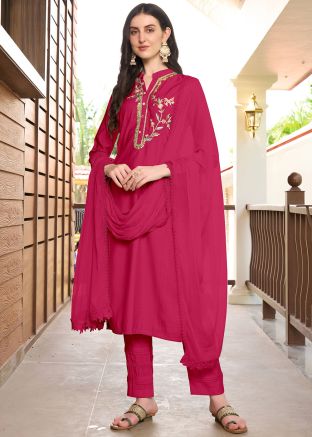 Readymade Bright Pink Resham Embroidered Pant Suit
