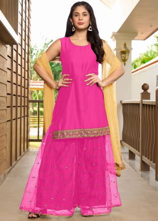Readymade Pink Embroidered Sharara Suit Set