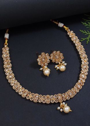 Golden Stone Studded Necklace Set