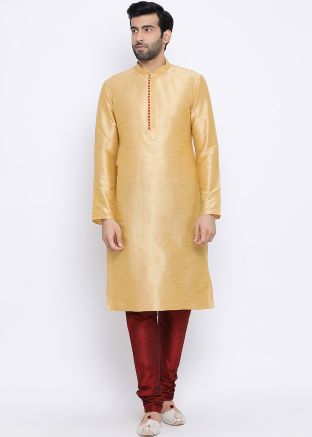 Golden Dupion Silk Kurta With Churidar