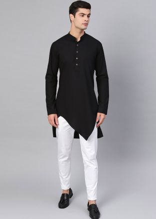 Black Readymade Men Pyjama With Cotton Kurta