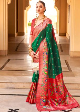 Green Zari Woven Saree In Art Silk
