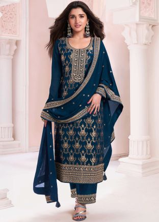 Blue Zari Work Salwar Suit Set