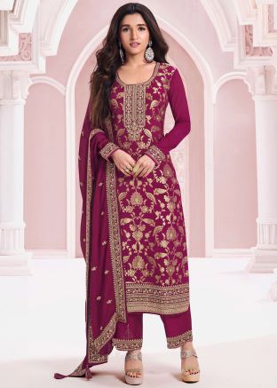 Magenta Embroidered Salwar Suit Set