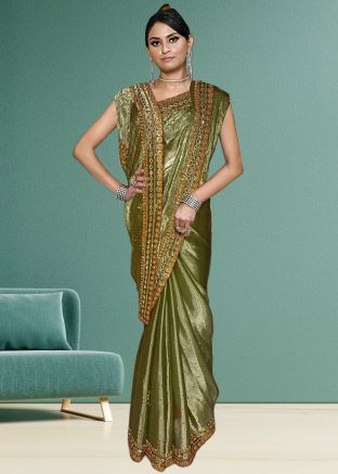 Green Organza Saree In Handwork Embroidery