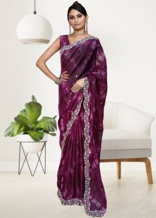 Pink Handwork Embroidered Tissue Saree