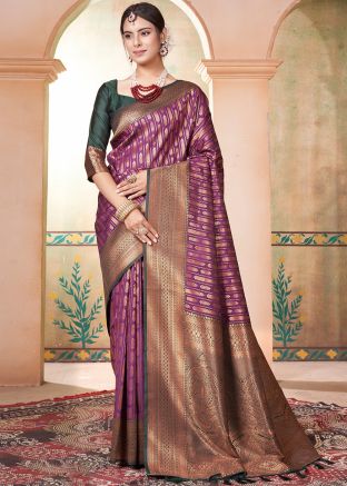 Purple Zari Woven Saree In Kanjivaram Silk