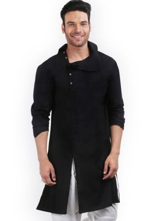 Readymade Black Cotton Slit Style Kurta
