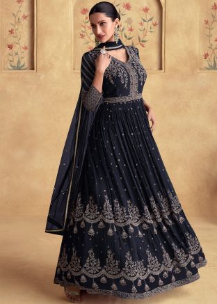 Blue Embroidered Salwar Suit Set