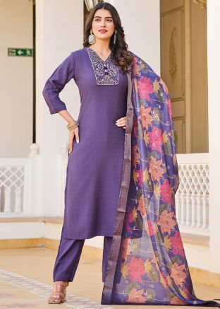 Blue Embroidered Georgette Suit Set