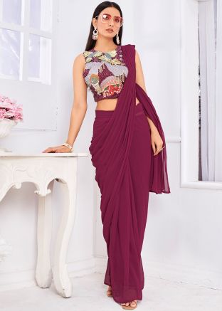 Wine Readymade Georgette Saree 