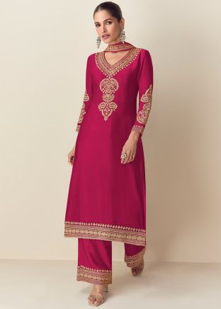 Pink Embroidered Chiffon Salwar Suit Set
