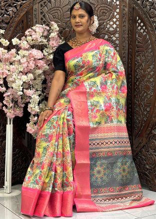 Multicolor Print Art Silk Saree