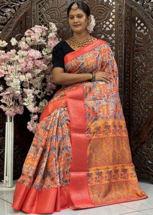 Multicolor Art Silk Saree In Digital Print