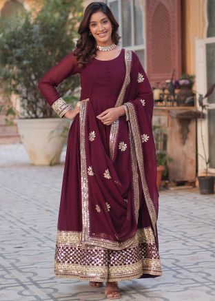 Maroon Sequin Work Salwar Suit Set