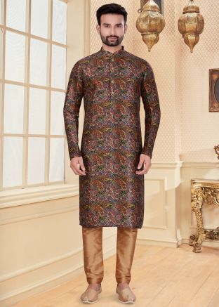 Multicolor Readymade Jacquard Kurta With Churidar