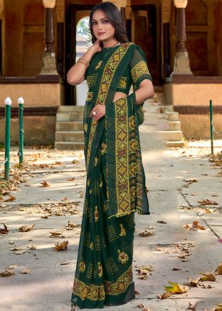 Green Printed Saree In Georgette