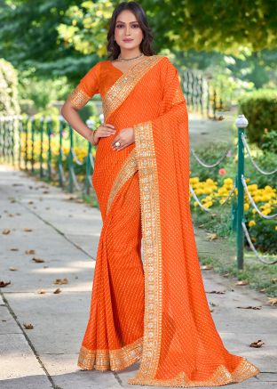 Orange Bandhej Print Saree In Georgette