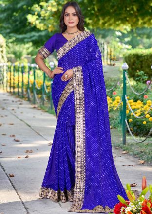 Blue Bandhej Print Saree In Georgette