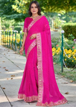 Pink Bandhej Print Saree In Georgette