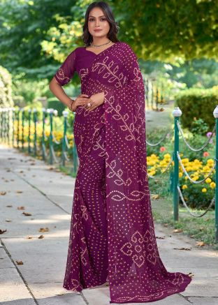 Purple Bandhej Print Saree In Georgette