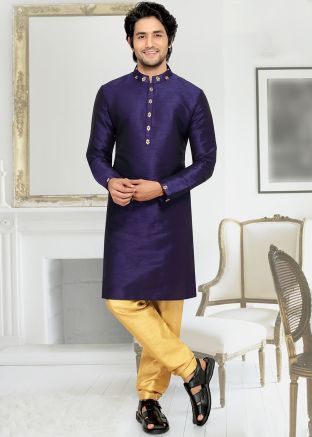 Blue Readymade Silk Kurta Pajama Set