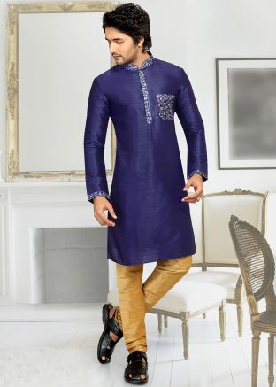 Silk Readymade Blue Kurta Pajama Set