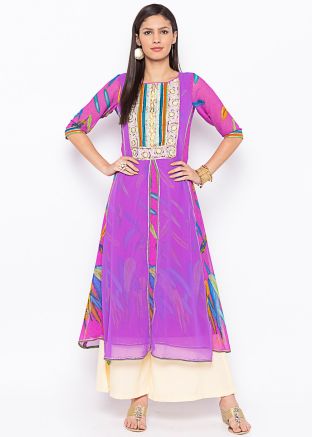 Pink and Purple Printed Twin Layered Long Kurta