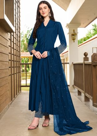 Readymade Blue Embellished Slitted Pant Set