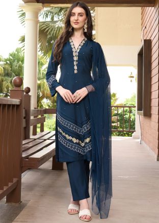 Readymade Blue Embroidered Pant Suit Set