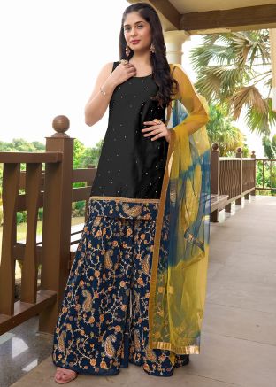 Readymade Stone Work Black Sharara Suit