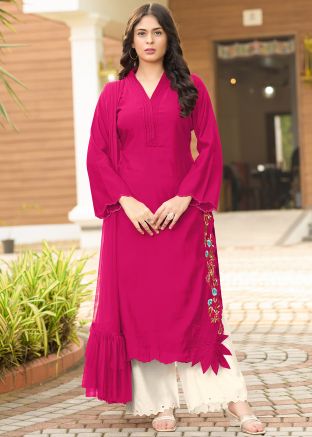 Pink Embroidered Art Silk Salwar Suit Set