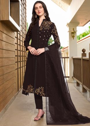 Brown Embroidered Salwar Suit Set