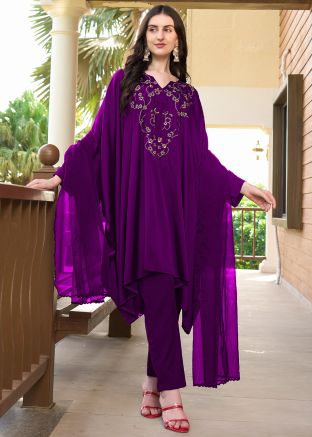 Purple Readymade Embroidered Salwar Suit Set