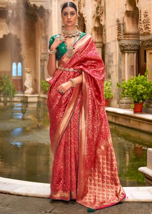 Red Zari Woven Saree In Art Silk