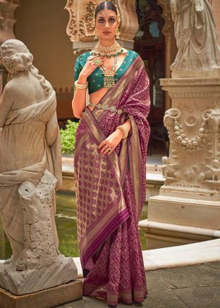 Purple Zari Woven Saree In Art Silk